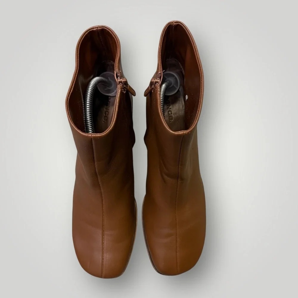 Vince‎ Maggie Brown Leather Square Toe Block Heel Ankle Boots Size 11M EUR 41